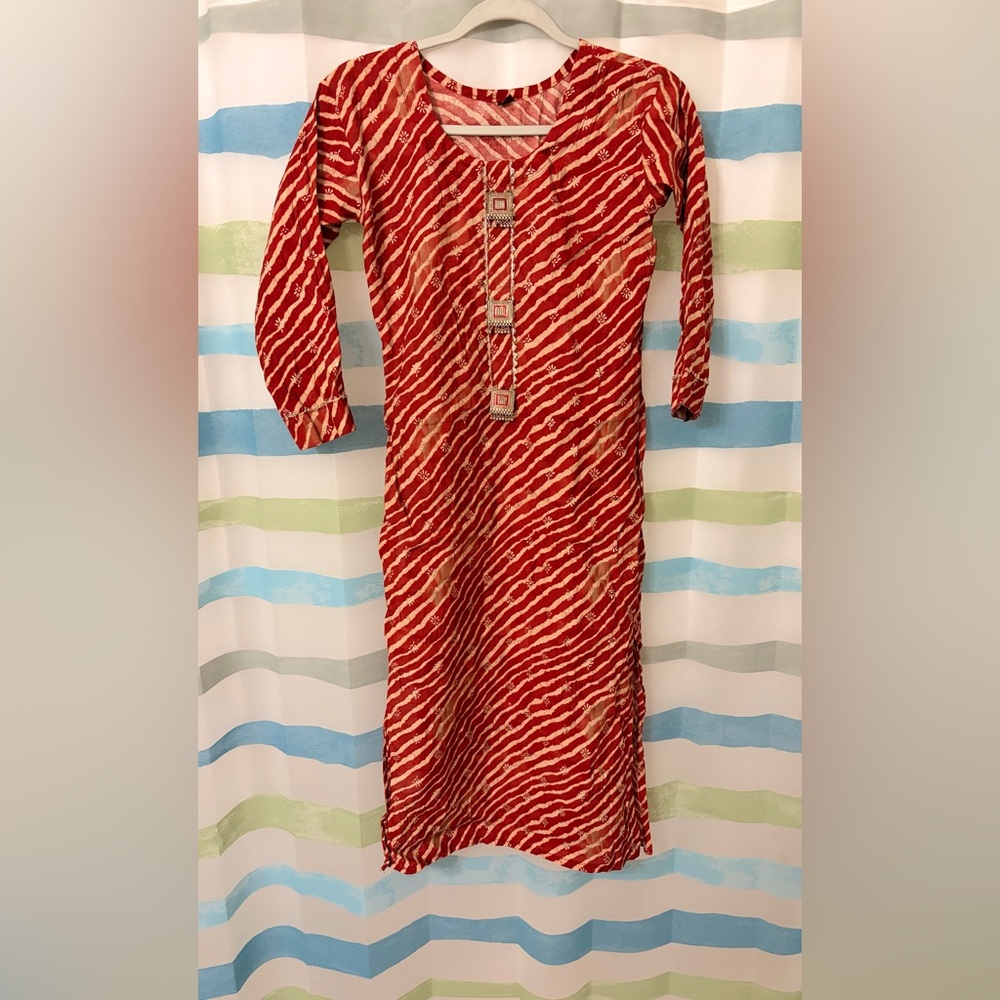 Lafayette 148 New York Vintage India Dress Lahariya Print 42”L 14”W Red (N99)